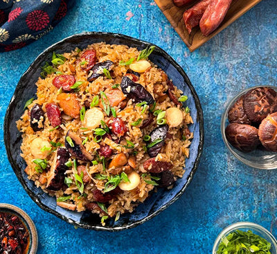 Carole Yu’s Claypot Chicken Rice with Lap Cheong and Shiitake Mushrooms