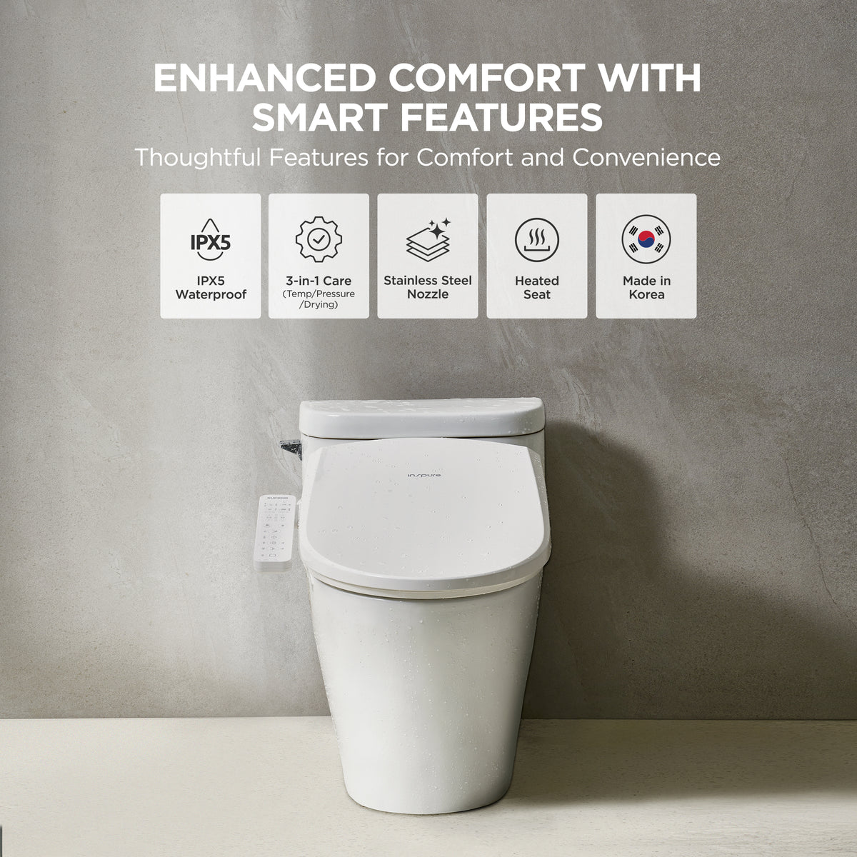 [NEW] Inspure Self-Installation Electric Bidet, Heated Seat & Stainless Steel Nozzle (CBT-L2031W(E)(L)) – Elongated Type