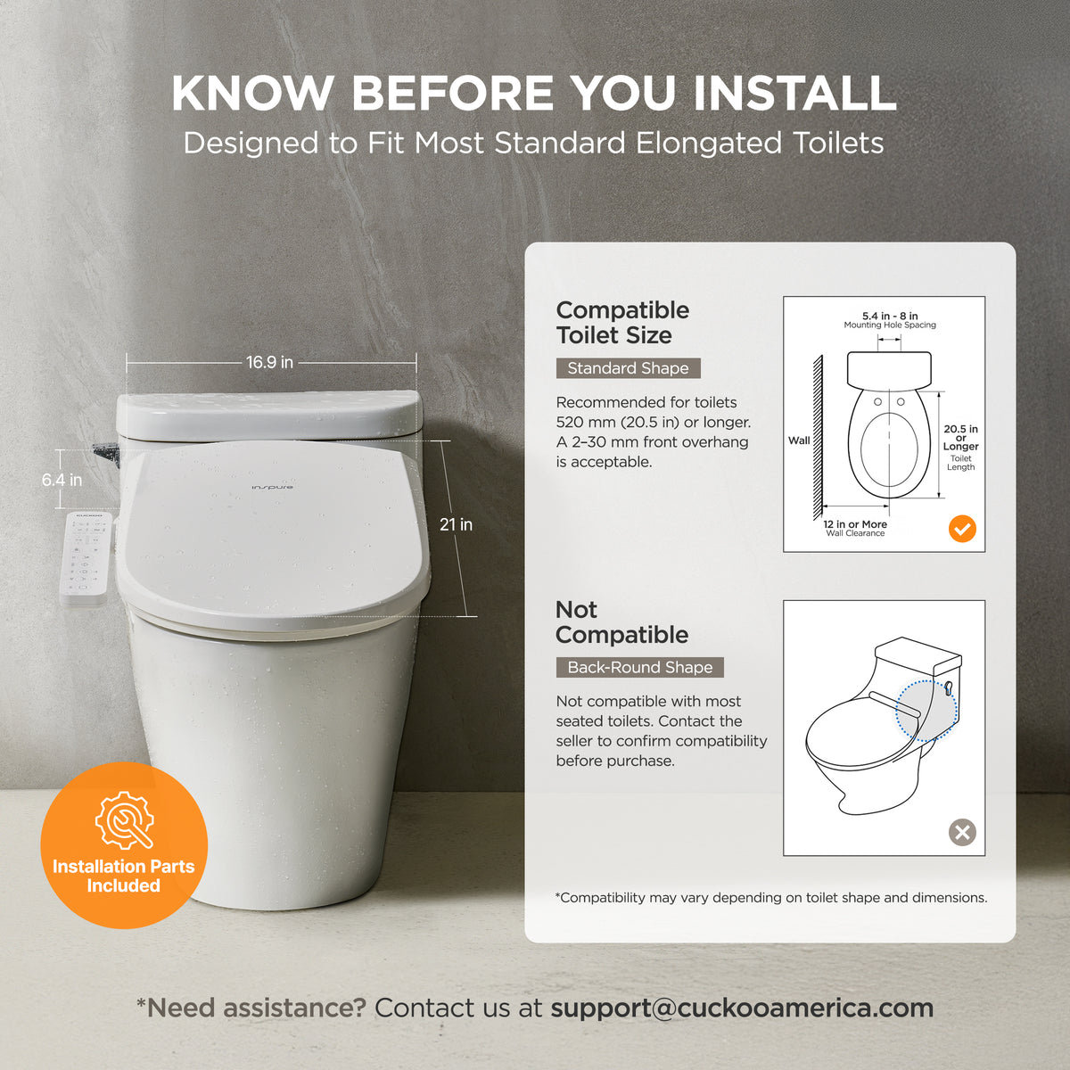 [NEW] Inspure Self-Installation Electric Bidet, Heated Seat & Stainless Steel Nozzle (CBT-L2031W(E)(L)) – Elongated Type