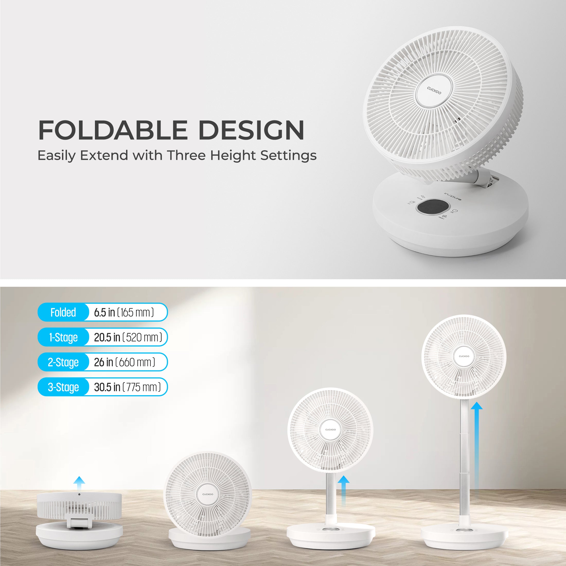 Cordless Foldable Air Circulator (CF-ECL1010WH), Portable Fans