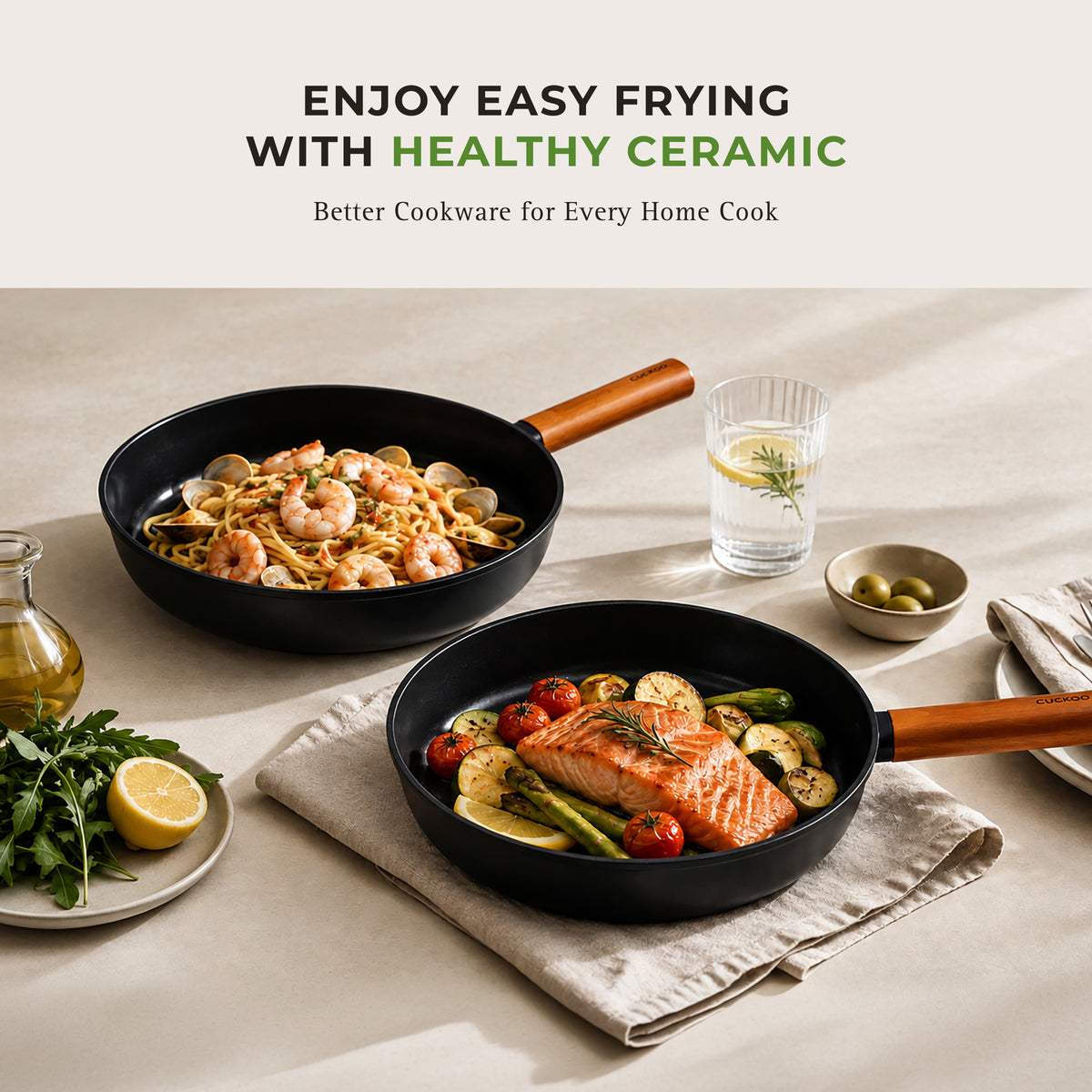 [NEW] Gourmet Ceramic-Coated Frying Pan – 9" (CFP-D2410B) / 11" (CFP-D2810B)