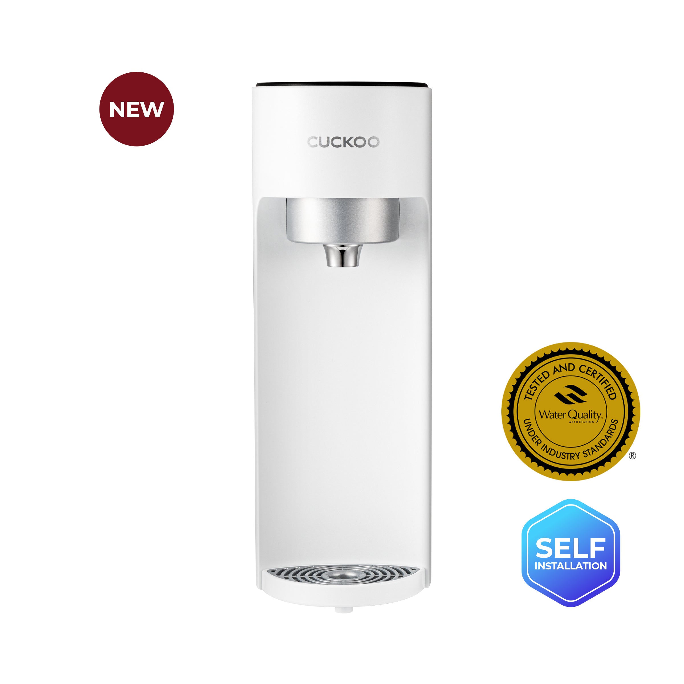 CUCKOO Tankless Countertop Nano Filtration Water Purifier in white with NEW , SELF Installation and Tested &Certified badges. (CP-U011W)