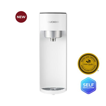 CUCKOO Tankless Countertop Nano Filtration Water Purifier in white with NEW , SELF Installation and Tested &Certified badges. (CP-U011W)