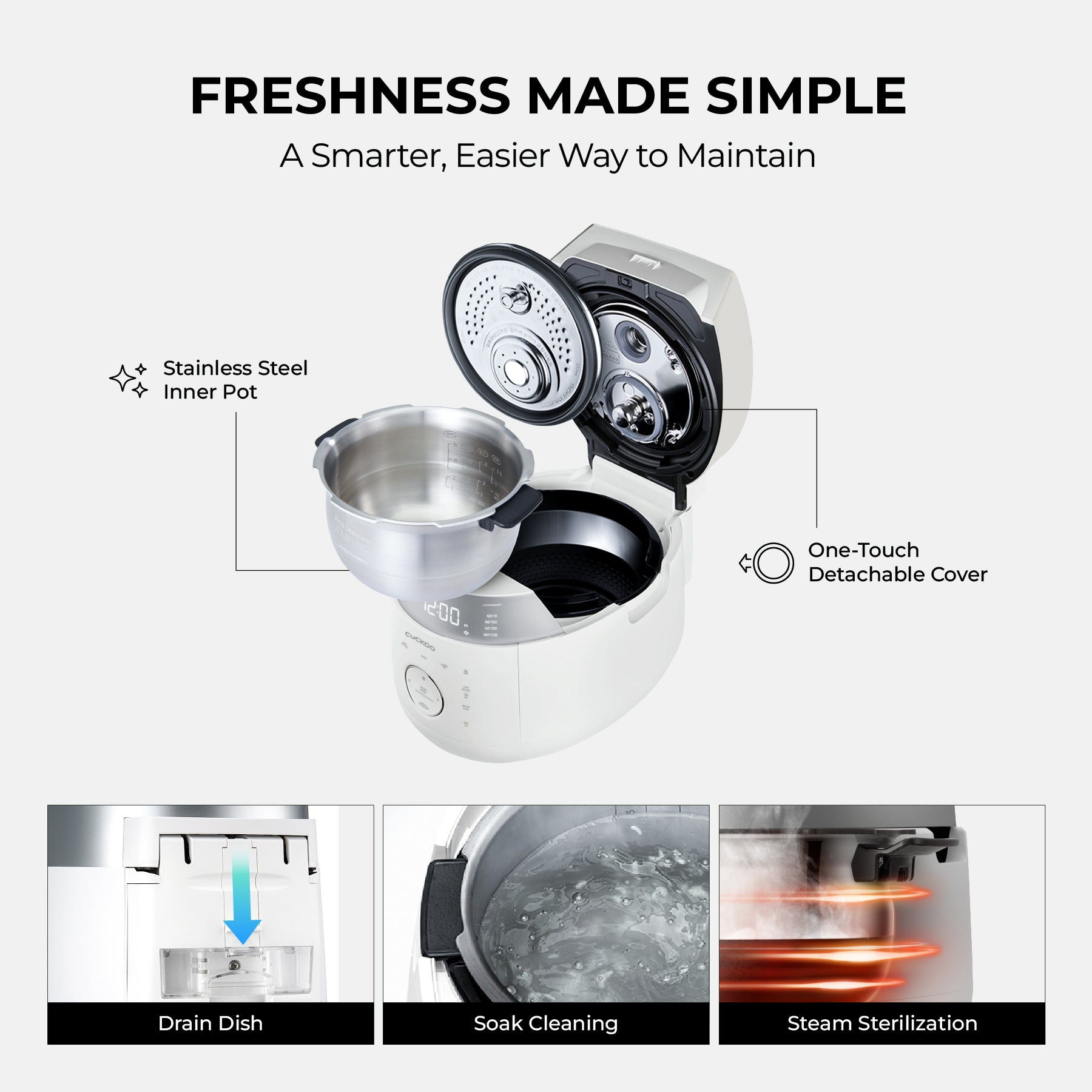 Cuiseur à riz IH à double pression 6 tasses avec cuve intérieure en acier inoxydable (CRP-LHTAR0609F)